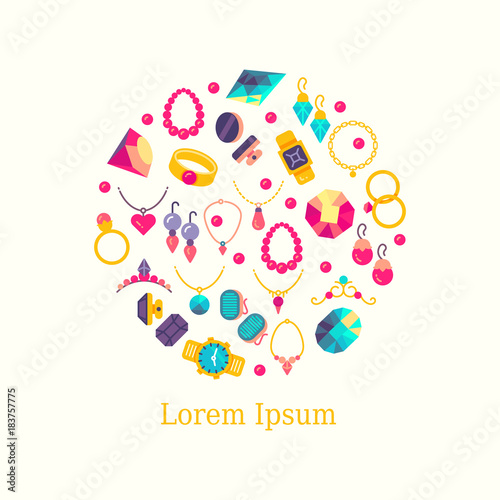 Colorful jewelry flat vector icons luxury concept design