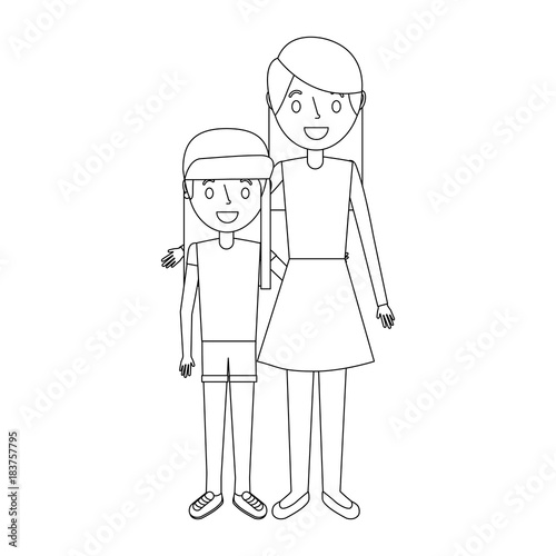 mom embracing with her daughter standing vector illustration