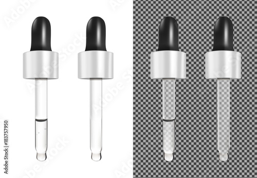 Realistic vector glass dropper for cosmetics and medicines