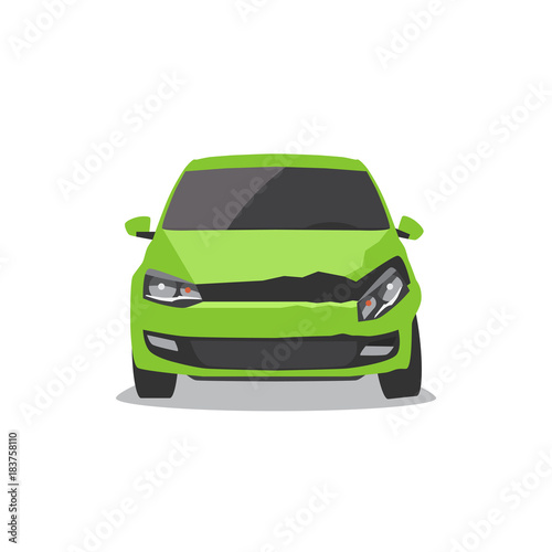 Damaged green car. Car accident