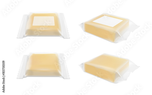 Transparent packaging with cheese or butter