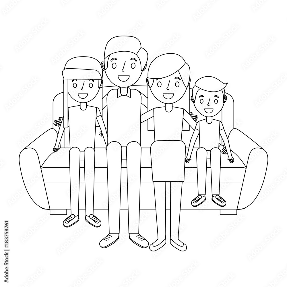 happy family sitting together in the sofa vector illustration outline happy family sitting together in the sofa vector illustration outline