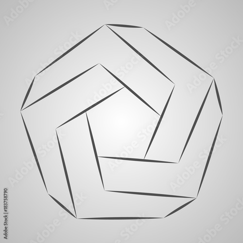 Sketch paradox polygon. Vector pentagon. Penrose shape on gray background