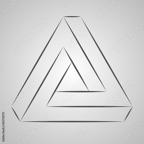 Sketch paradox triangle. Vector trigon. Penrose shape on gray background