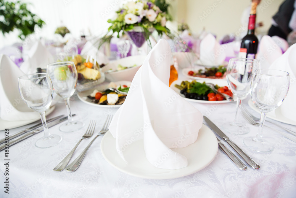 Served table in the restaurant