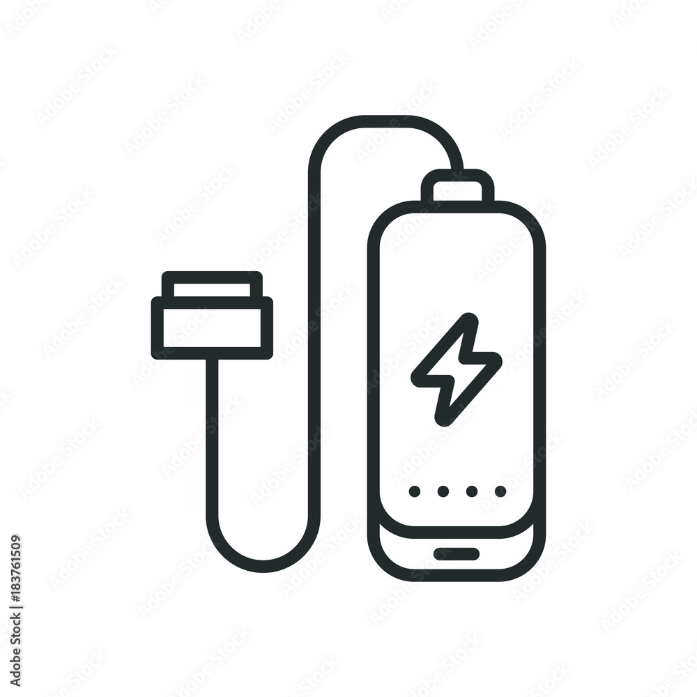 Power Bank Battery Phone Charger Minimalistic Flat Line Outline Stroke Icon Pictogram Symbol
