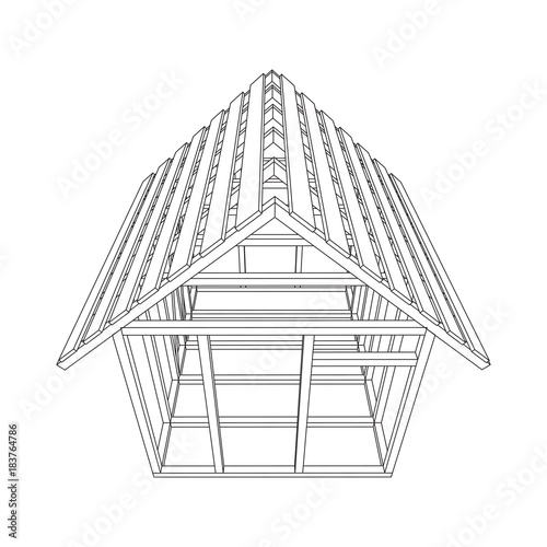 Abstract architecture building. Plan of modern framing house. Wireframe low poly mesh construction.