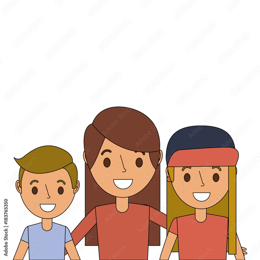 portrait mom embracing with son and daughter vector illustration portrait mom embracing with son and daughter vector illustration