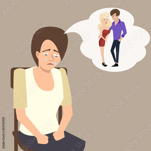 sad girl imaging her boyfriend with another woman