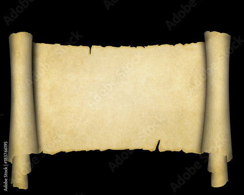 An old scroll on a black background.