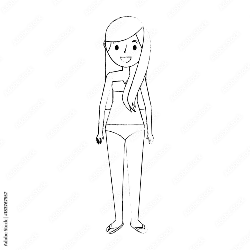 woman mother wear swimsuit and flip flops vector illustration