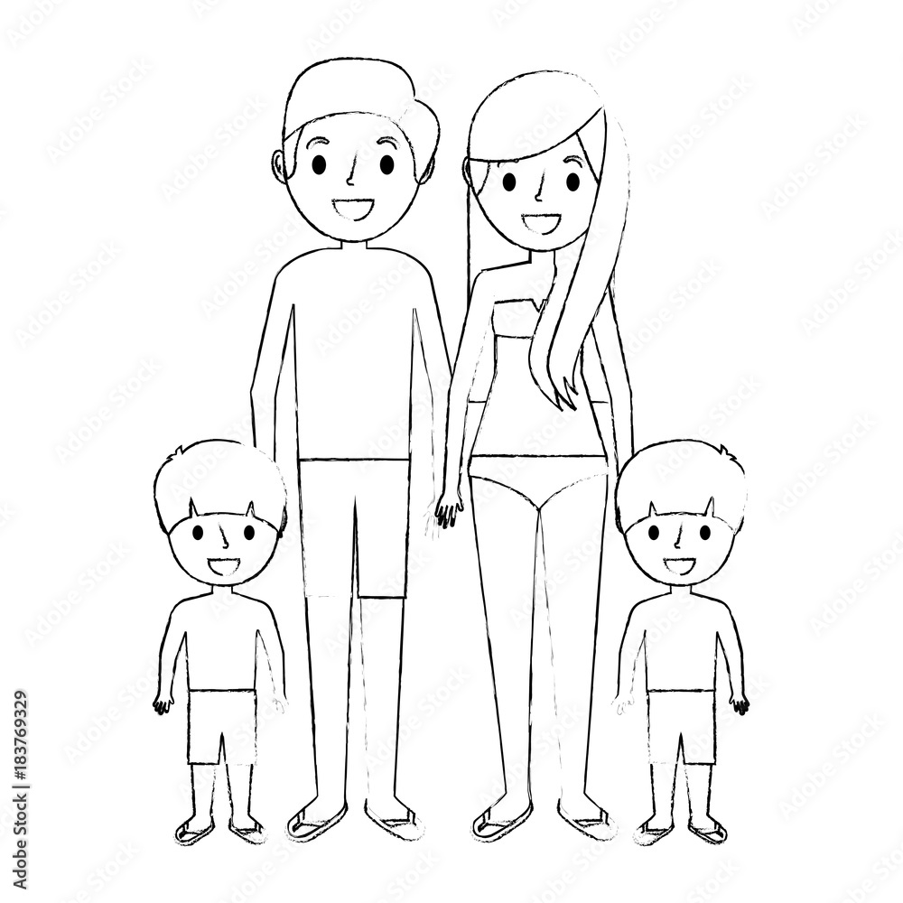 familiy wearing swimsuits in the vacations vector illustration sketch familiy wearing swimsuits in the vacations vector illustration sketch