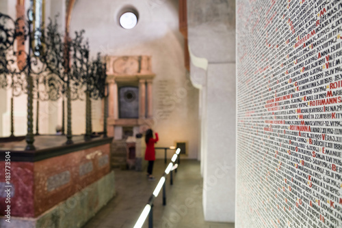 Photography Detail of the list of Jews murdered in the Holocaust - Prague, Czech republic