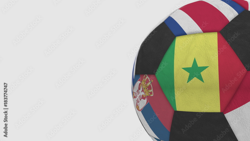 Fototapeta premium Football ball featuring different national teams accents flag of Senegal. 3D rendering