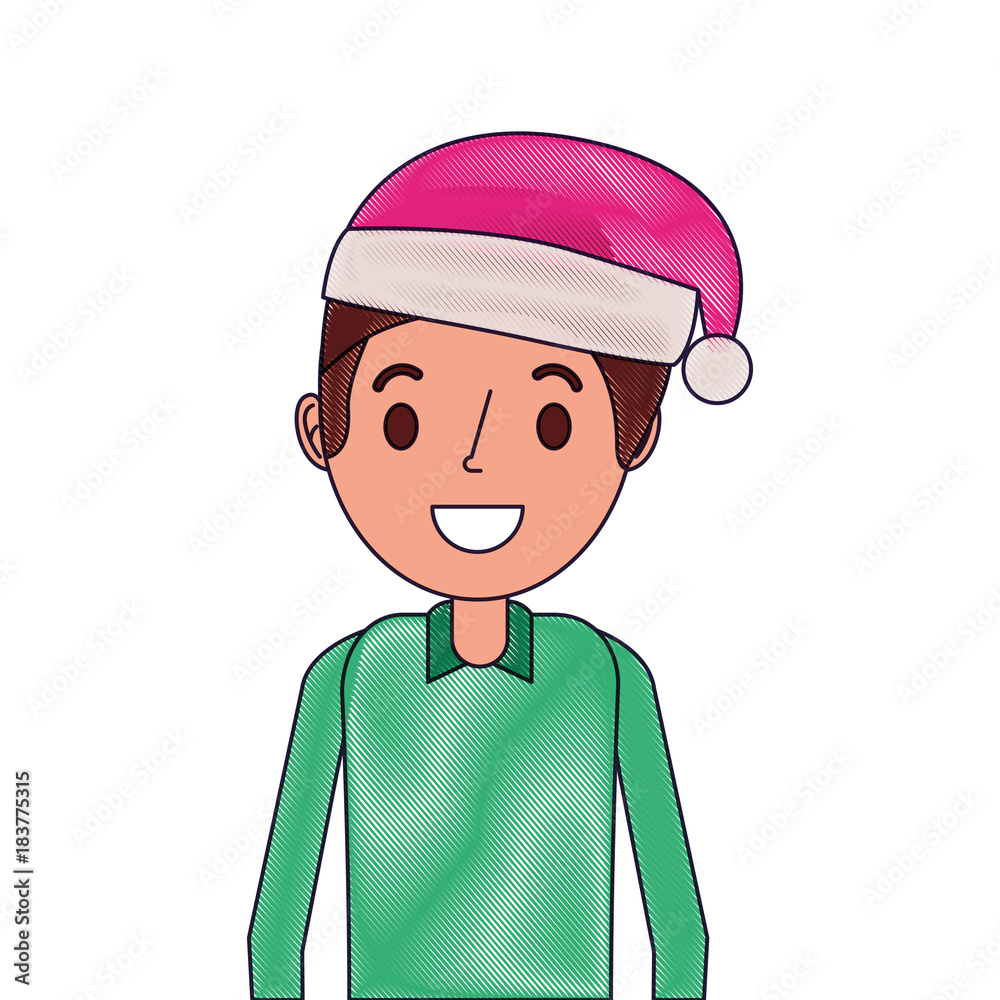 cartoon smiling man young with christmas hat cartoon smiling man young with christmas hat