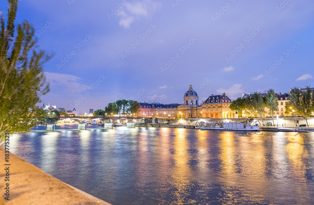 Paris at night along Seine river
