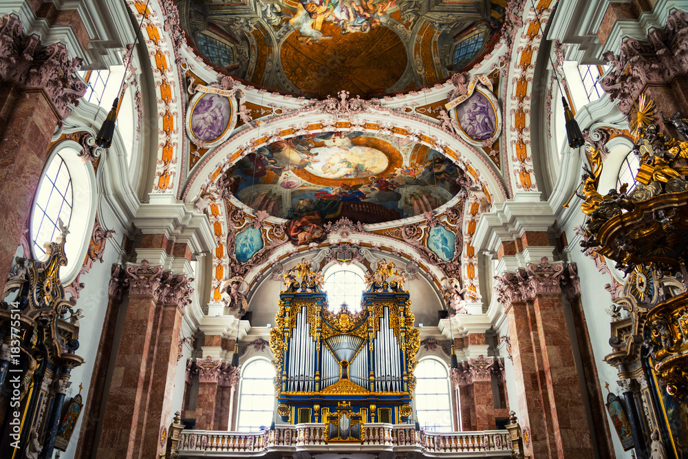 Inside St James baroque roman catholic Cathedral in Innsbruck, Austria