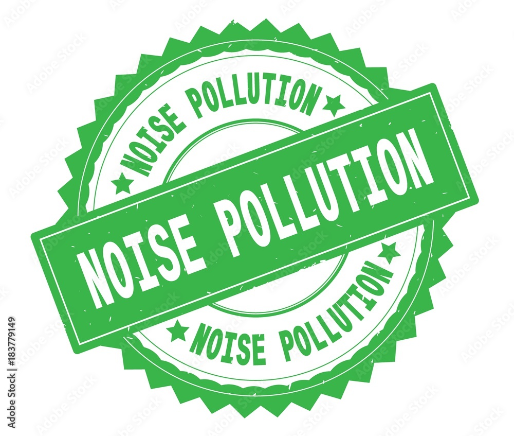 NOISE POLLUTION green text round stamp, with zig zag border. NOISE POLLUTION green text round stamp, with zig zag border.