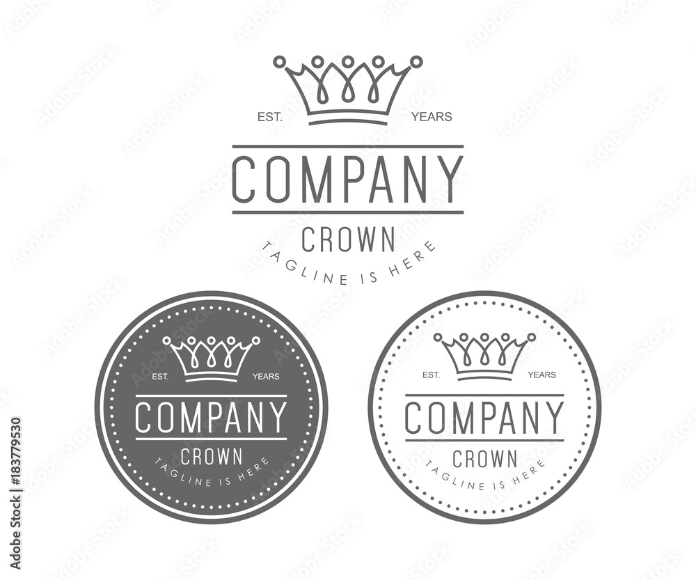 Line Art Crown King and Queen Abstract Vintage Company Logo Set Circle Symbol