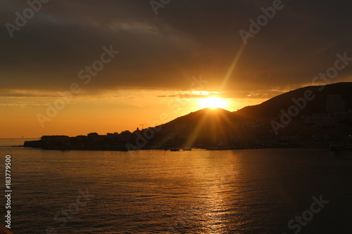 the breathtaking sunset on the Iles Sanguinaires Bloody Islands near Ajaccio, Corsica, France photo