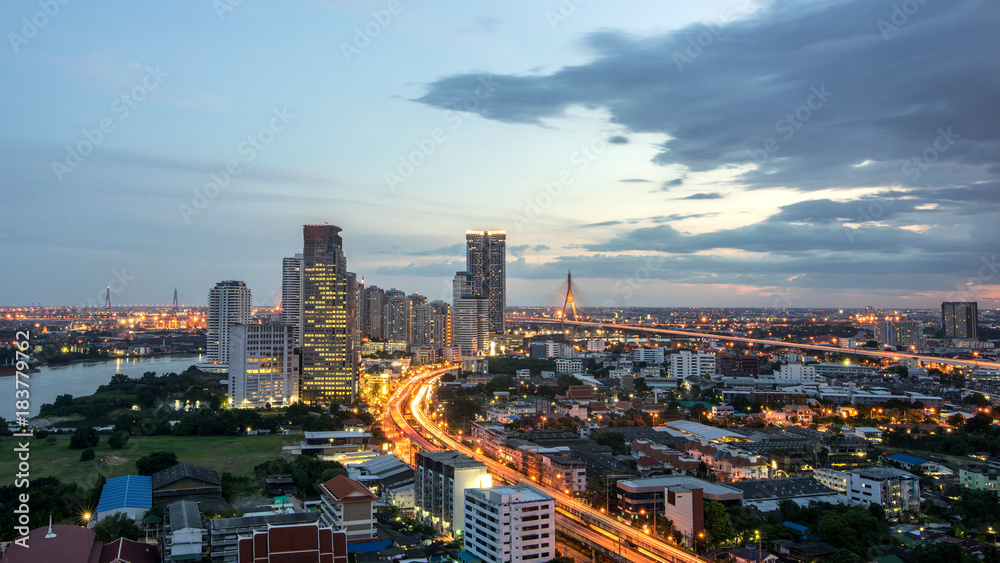 Bangkok City - Aerial view  Bangkok city urban downtown skyline of Thailand , Cityscape Thailand