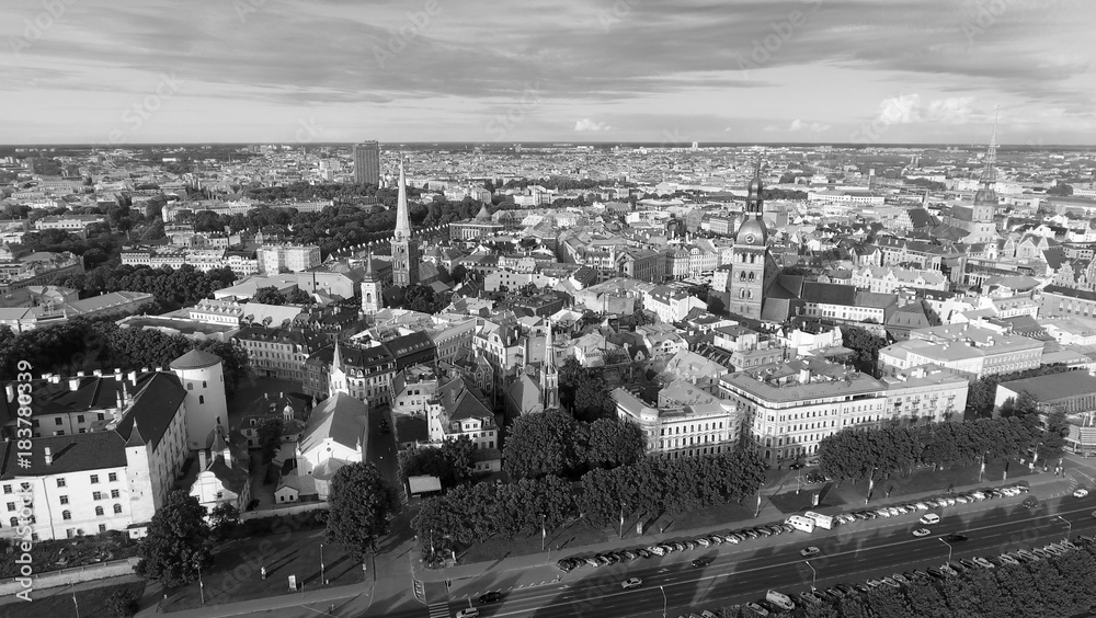 Aerial view of Riga at summer sunset, Latvia