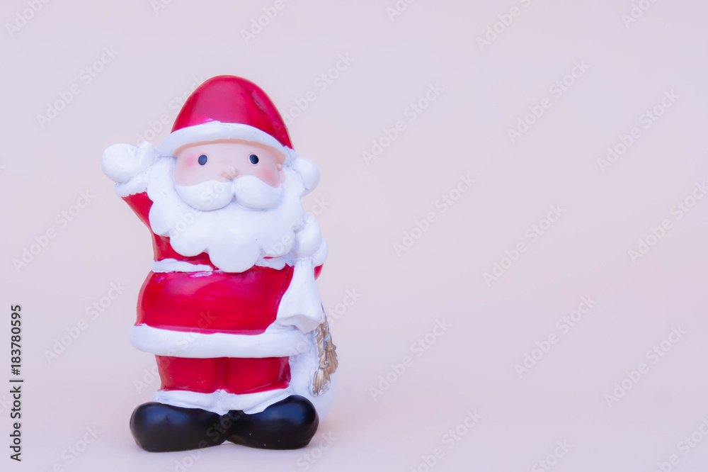 santa claus doll christmas background and gift box and copy space