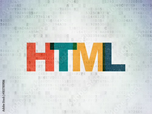 Database concept: Painted multicolor text Html on Digital Data Paper background