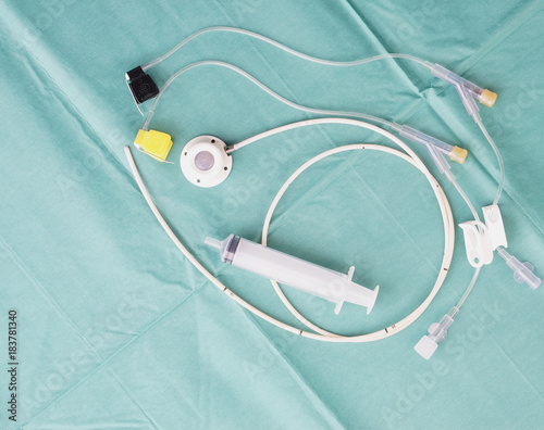 Port a catheter for inserted at chest wall with needle and syringe