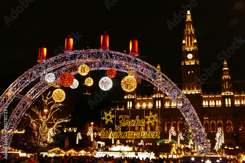 Photography Merry Christmas in Vienna Christmas market with all the lights on