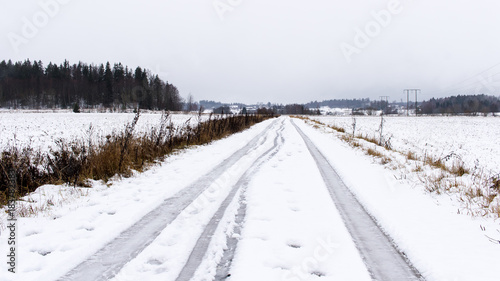 Winter road through snow fields © Ivan