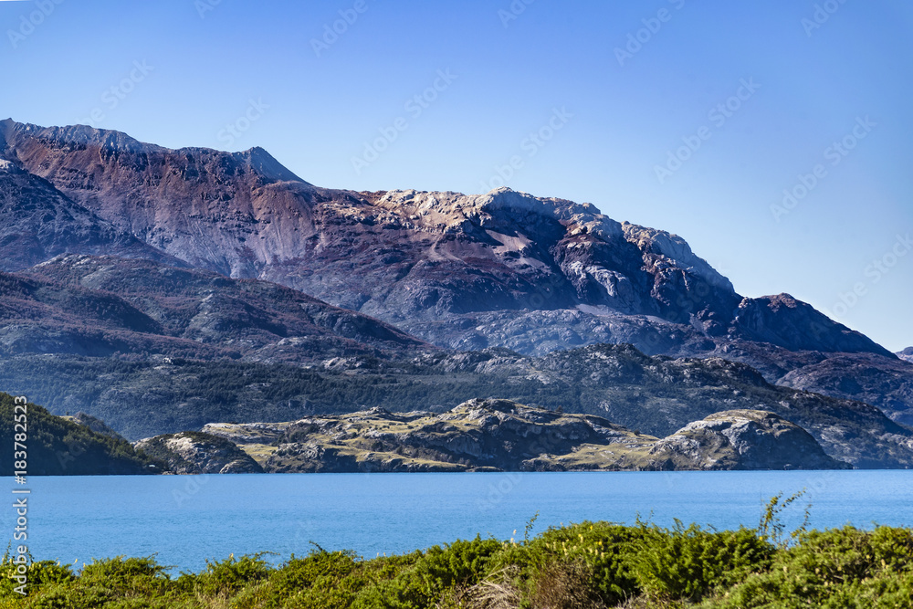 Lake and Mountains Landscape, Patagonia, Chile