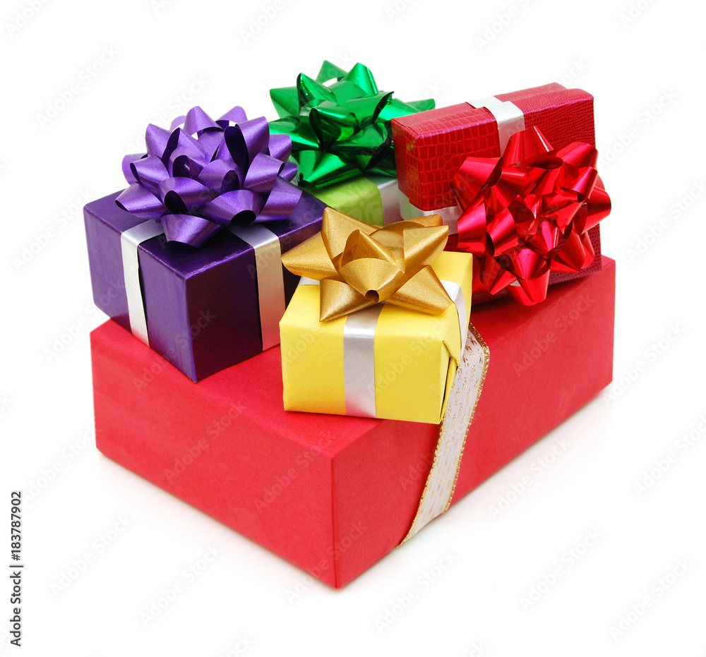 Obraz premium Colorful gift boxes on white background