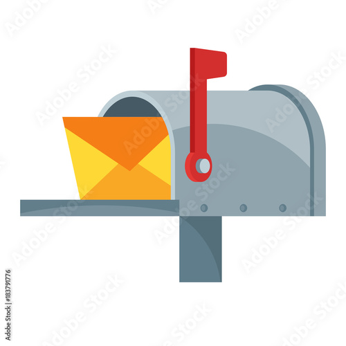 Illustrated icon of mailbox in open condition and flag up