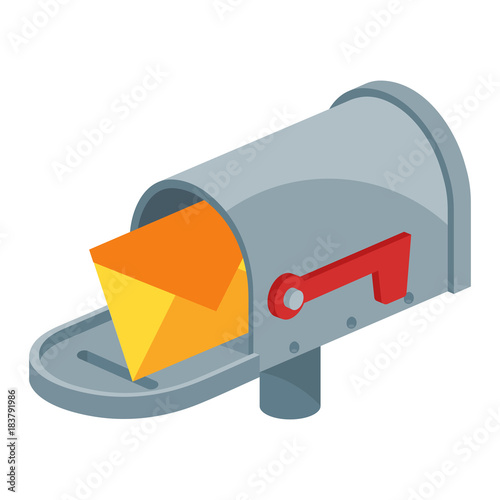Illustrated icon of mailbox in open condition and flag down