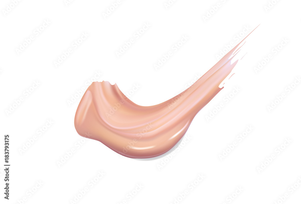 Cosmetic liquid foundation cream smudge smear strokes. Make up smear isolated on white background