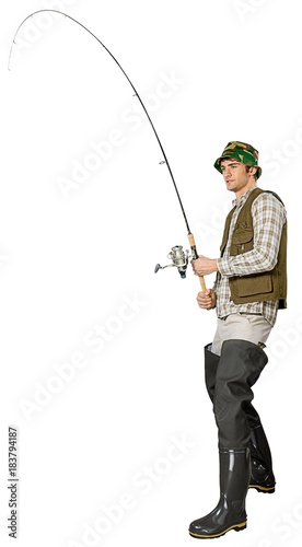 Fisherman Pulling Something Heavy with Fishing Rod