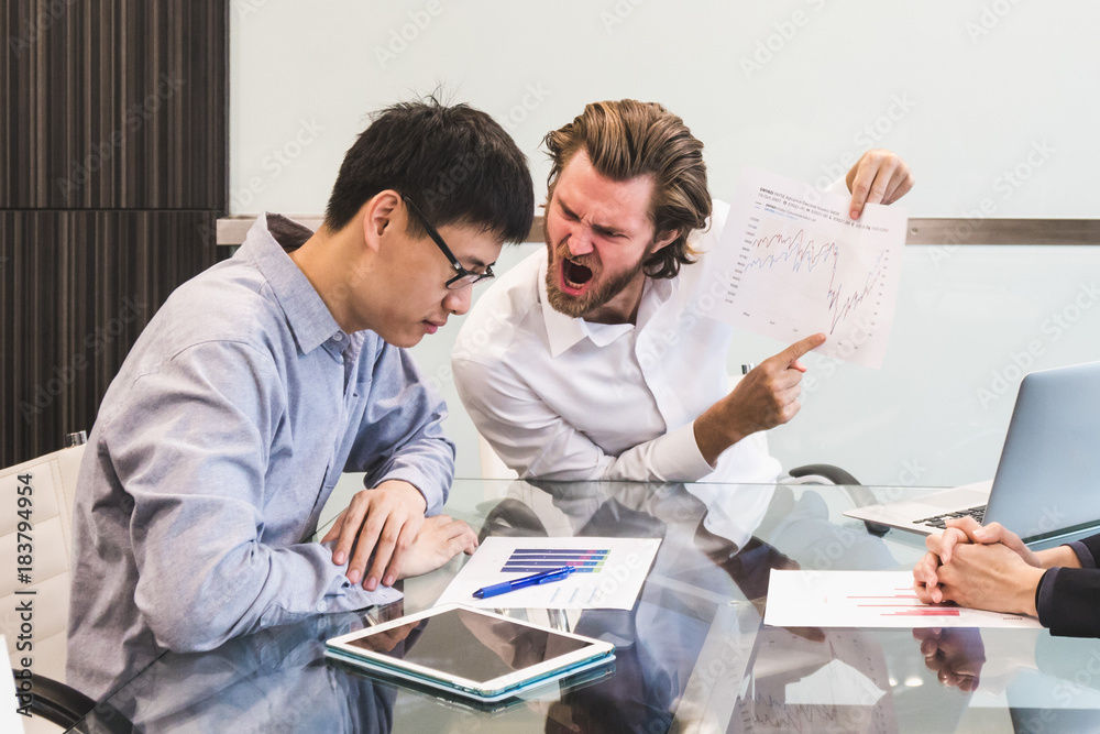angry, businessman, boss, office, business, person, rude, people, work,  workplace, man, yelling, conflict, anger, manager, shouting, male,  professional, desk, job, aggressive, occupation, scream, coll Stock Photo |  Adobe Stock