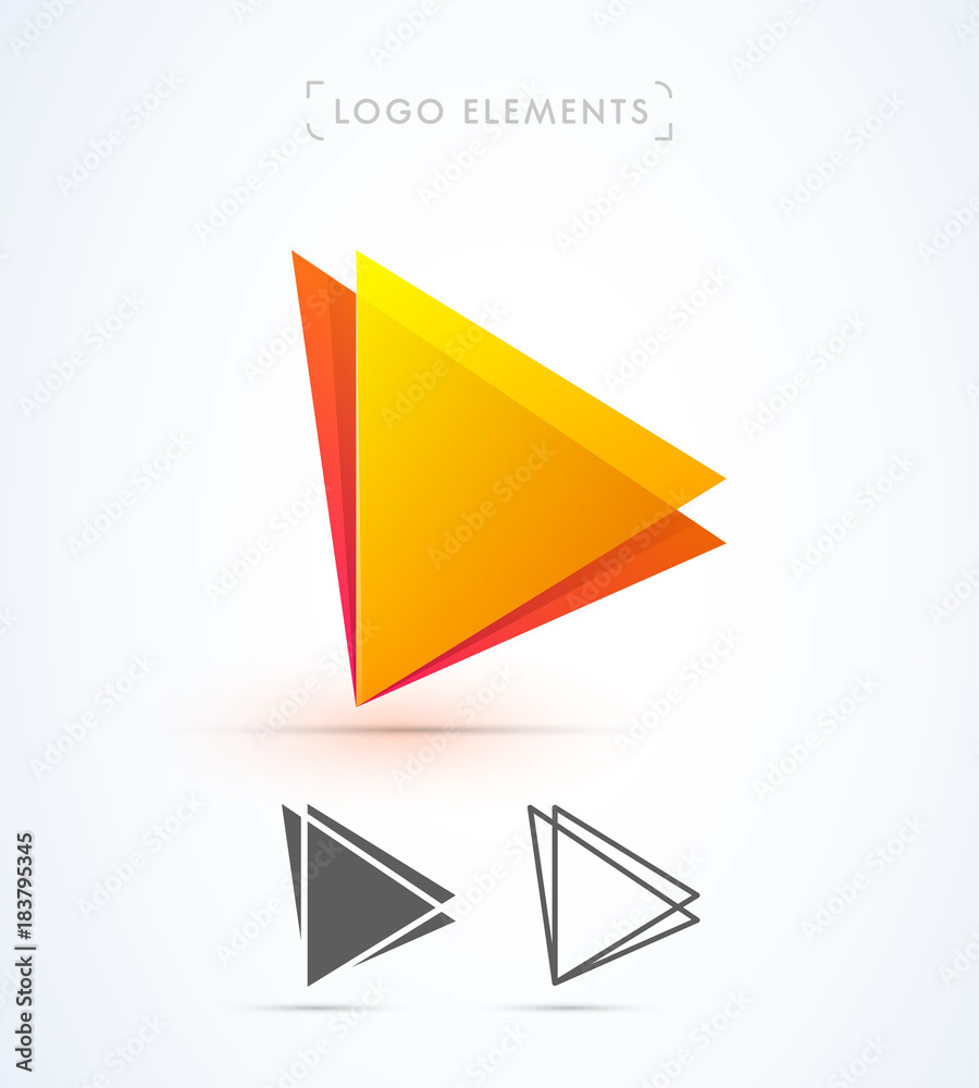 Play button logo template. Vector abstract material design, flat and line style. Origami paper cut shapes
