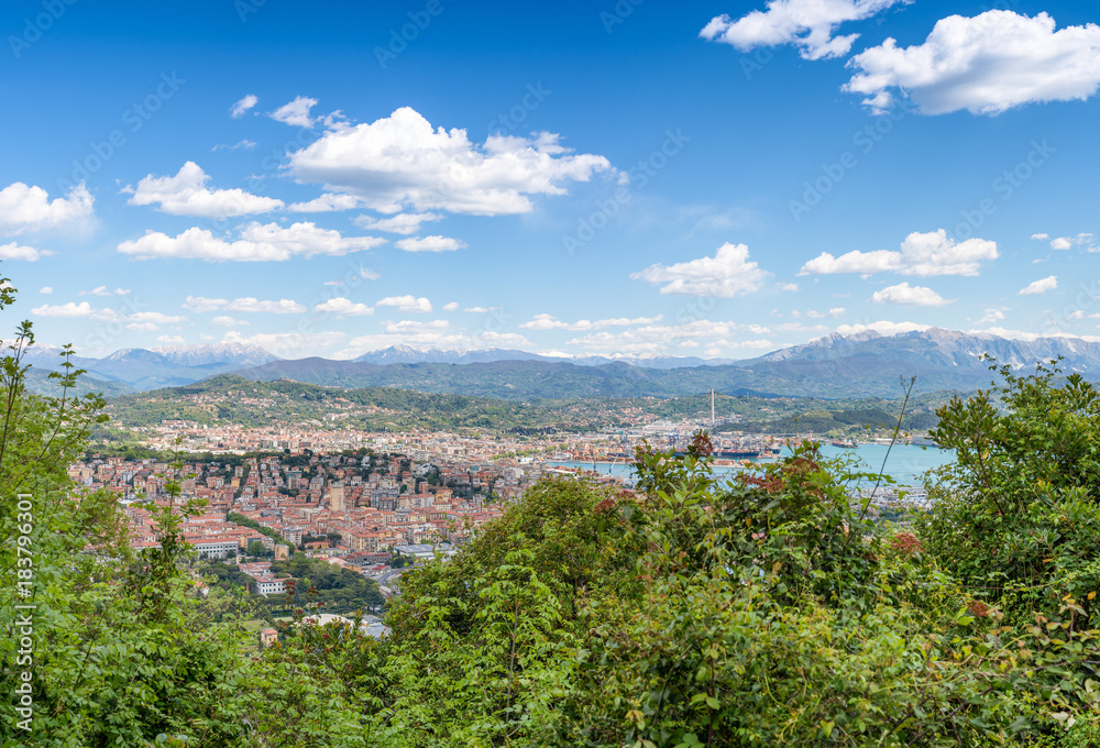 La Spezia panoramic skyline from the hill, Italy