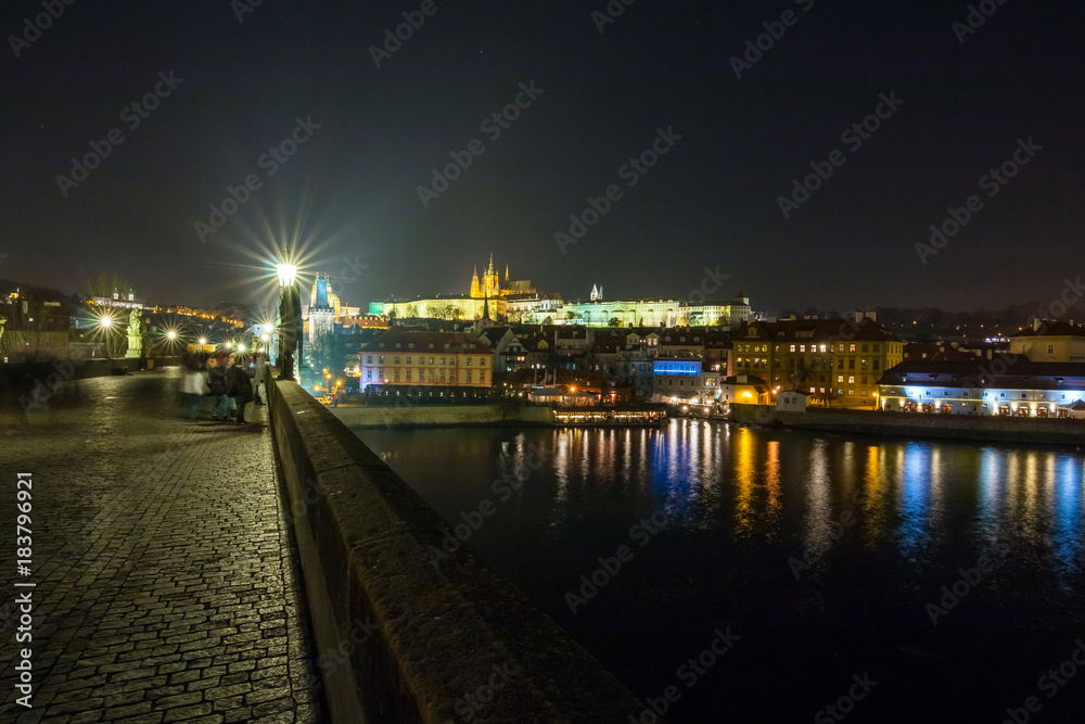 Cityscape panorama of Prague with Castle. View from Carol Bridge