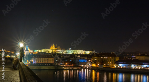 Cityscape panorama of Prague with Castle. View from Carol Bridge