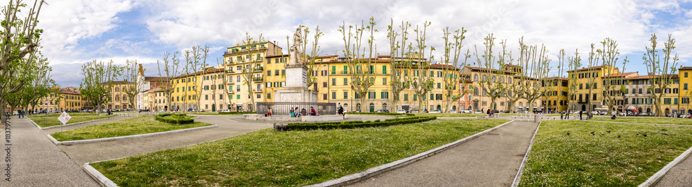 PISA, ITALY - MARCH 2014: Panoramic view of St Catherin Square. Pisa attracts 3 million tourists annually