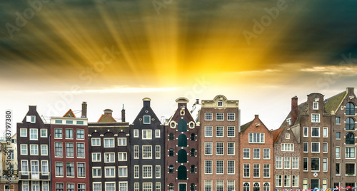 Beautiful view of Amsterdam with typical dutch houses. Holland