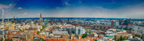 Fototapeta Naklejka Na Ścianę i Meble -  HAMBURG, GERMANY - JULY 2016: Panoramic view of city streets. Hamburg is a major attraction in Germany