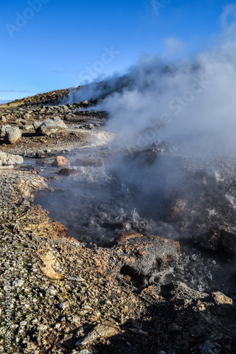 Boiling geothermal hot springs in Iceland