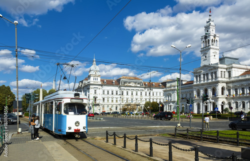 Trams near Arad city hall, Romania