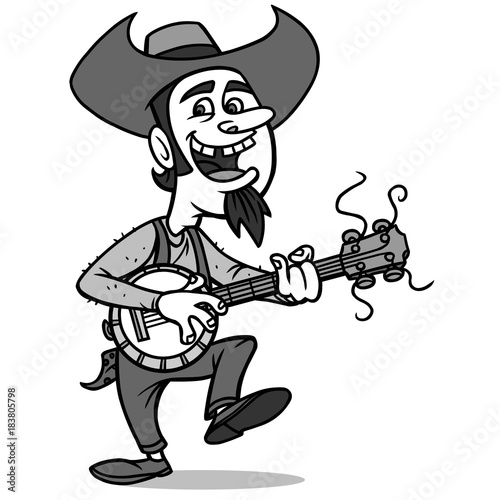 Bluegrass Bill Illustration - A vector illustration of a cartoon Bluegrass musician.