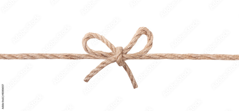 Rope line with tied bow isolated.