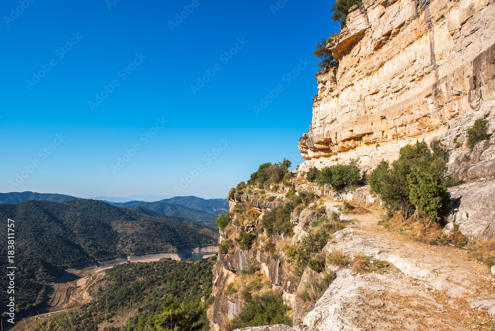 Rocky landscape in Siurana de Prades, Tarragona, Catalunya, Spain. Copy space for text.